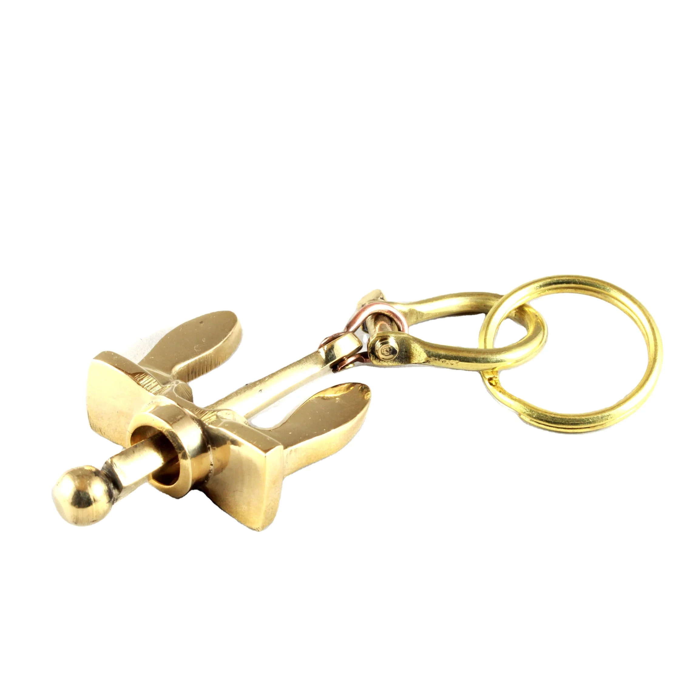 Brass Nautical Small Marine Ship Stockless Shackle Anchor Chain Key ring Holder Loop Corporate souvenir