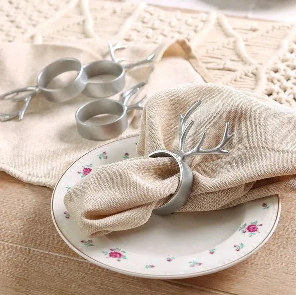 Exclusive Metal Antler Design Set Of 6 Napkin Ring For Dinner Placement Table Cape Setup Banquet Holiday Theme Party Use