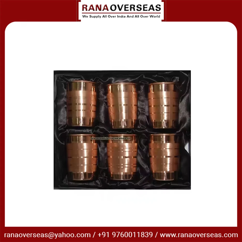 Pure Copper Tumbler Set Set of 6 Hammered Copper Cups Glass - Ayurveda Embossed Silver Touch Design At Good Price