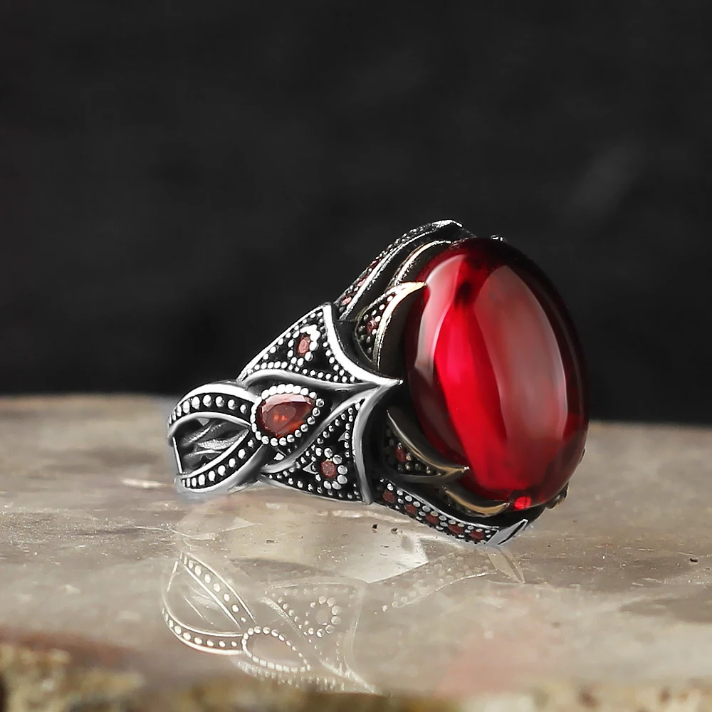 925 Silver Blue Zircon Stone Dazzle Men Ring Turkish Handmade Ring Turkish Wholesales Silver Jewelry