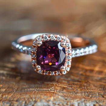 Alexandrite and CZ Ring with Halo Fine Silver Band Elegant and Luxurious Halo Silver Ring Band