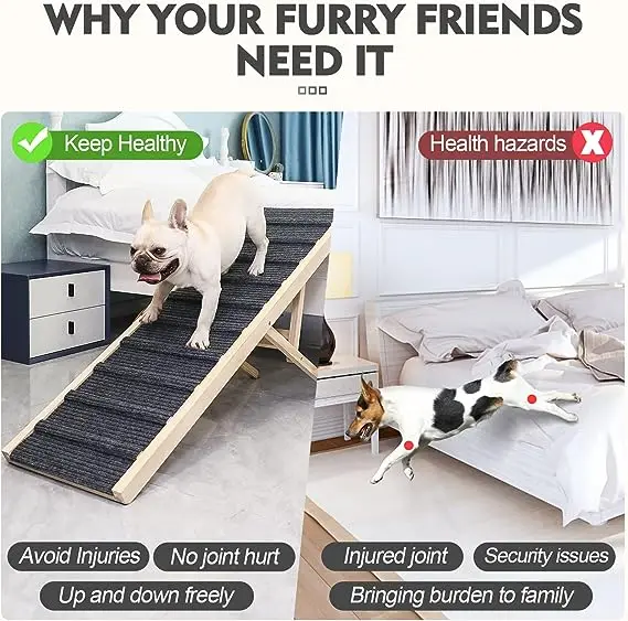 Adjustable Dog Cats Ramp Folding Portable Wooden Pet Ramp for All Small and Older Animals