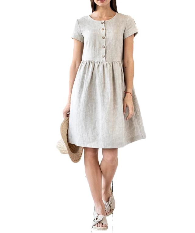 White Casual Wear Linen Dress Women Clothing OEM ODM Custom Size Style Logo Made By Zed Aar Exports