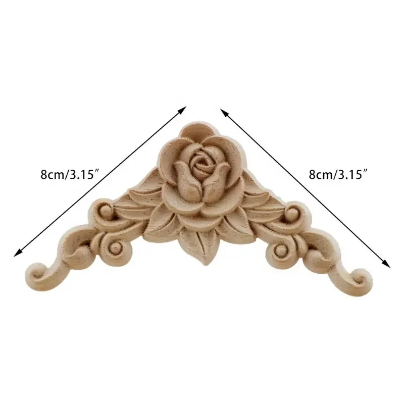 4 pcs Natural Floral Wooden Figurines Crafts Wood Carved Corner Appliques Frame Wall Door Furniture Wooden Carving  Decor Decal
