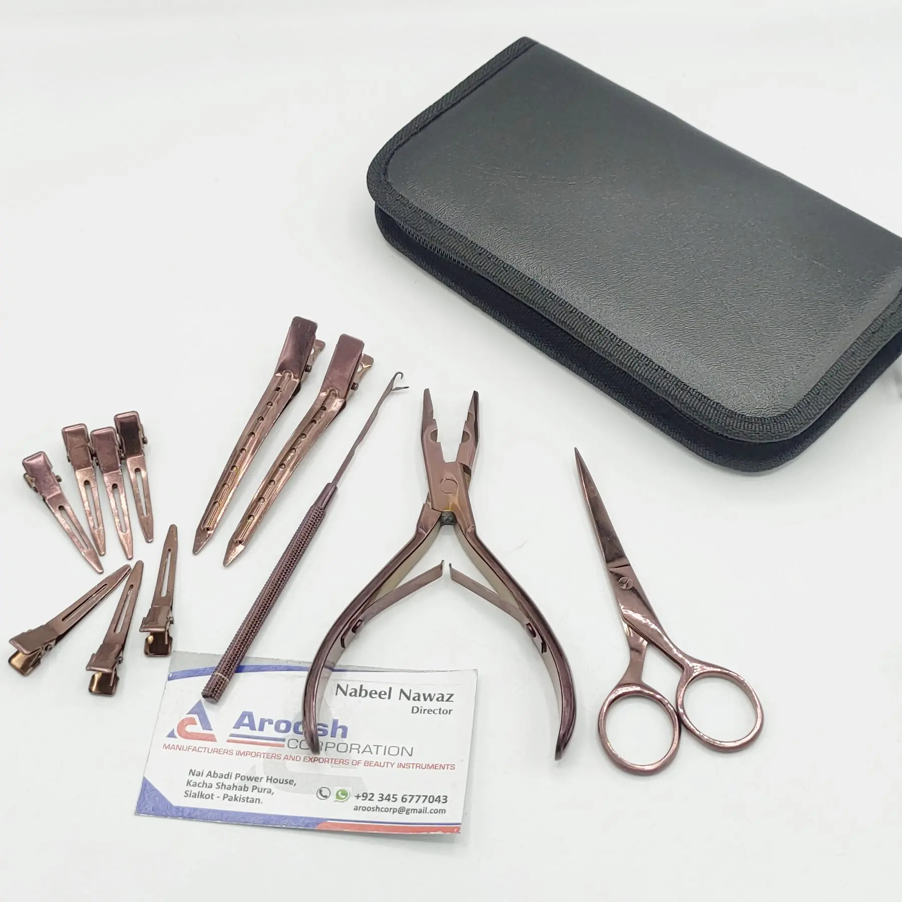 Wholesale Rose Gold Color Stainless Steel Hair Extension Tools Kit Hair Extension Pliers with Crochet Needle Scissor Clips
