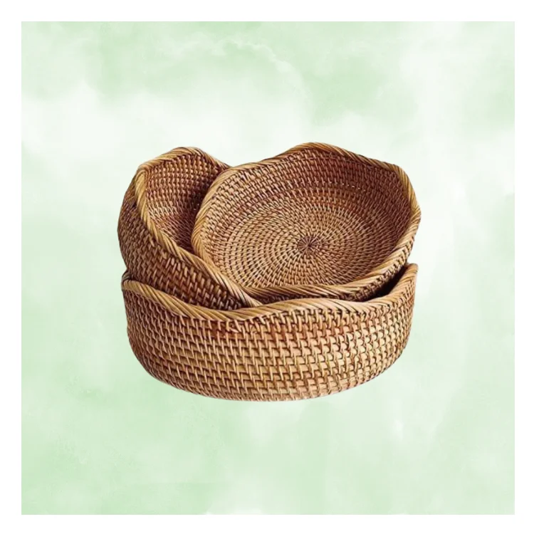 Vietnam Product Round Wave Bread Baskets Set Wholesale Wardrobe Using As Rattan Storage Basket Factory Direct Sale