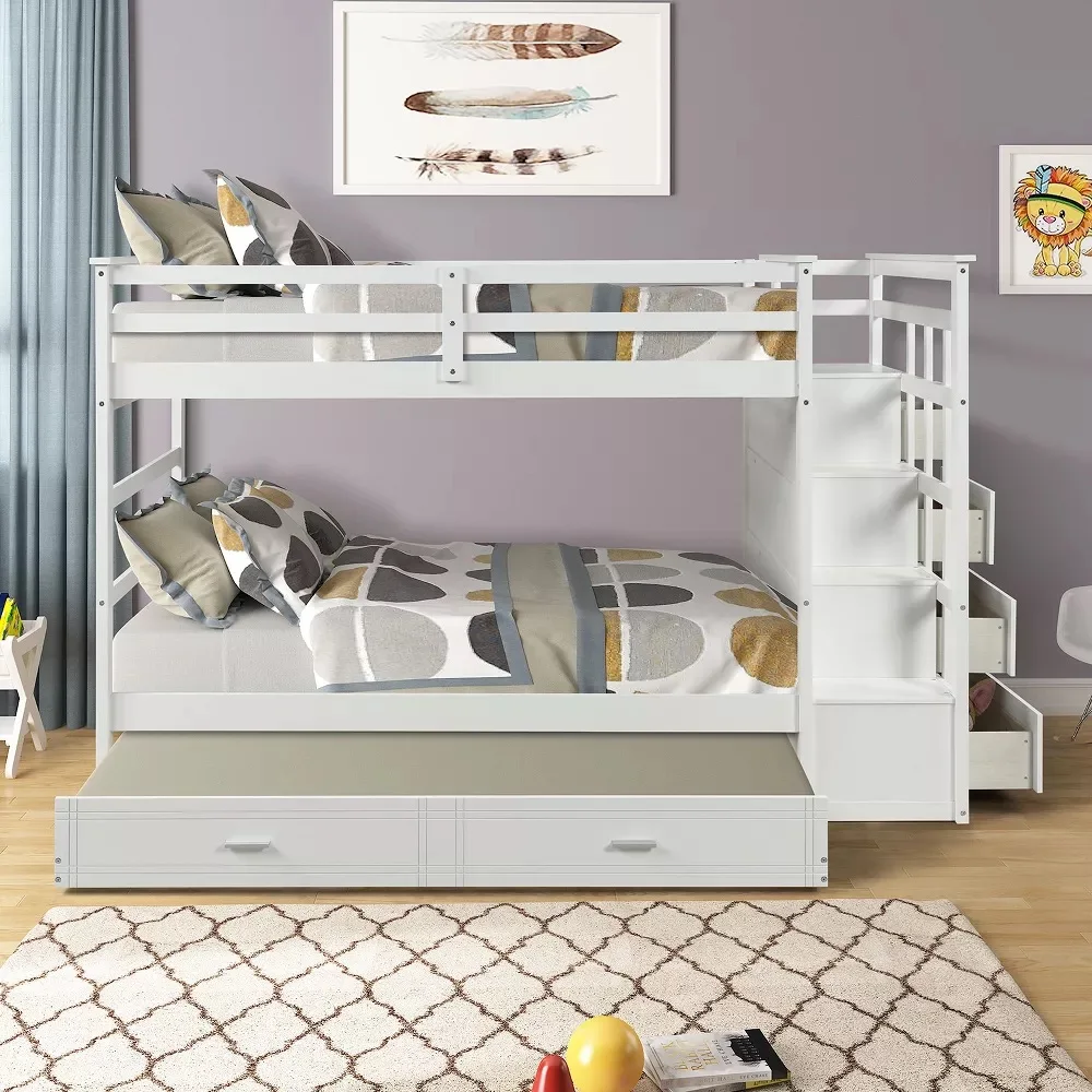 Versatile Twin Bunk Bed with Shelves and Trundle Premium Solid Pine Wood for Kids and Adults Unbeatable Wholesale Price