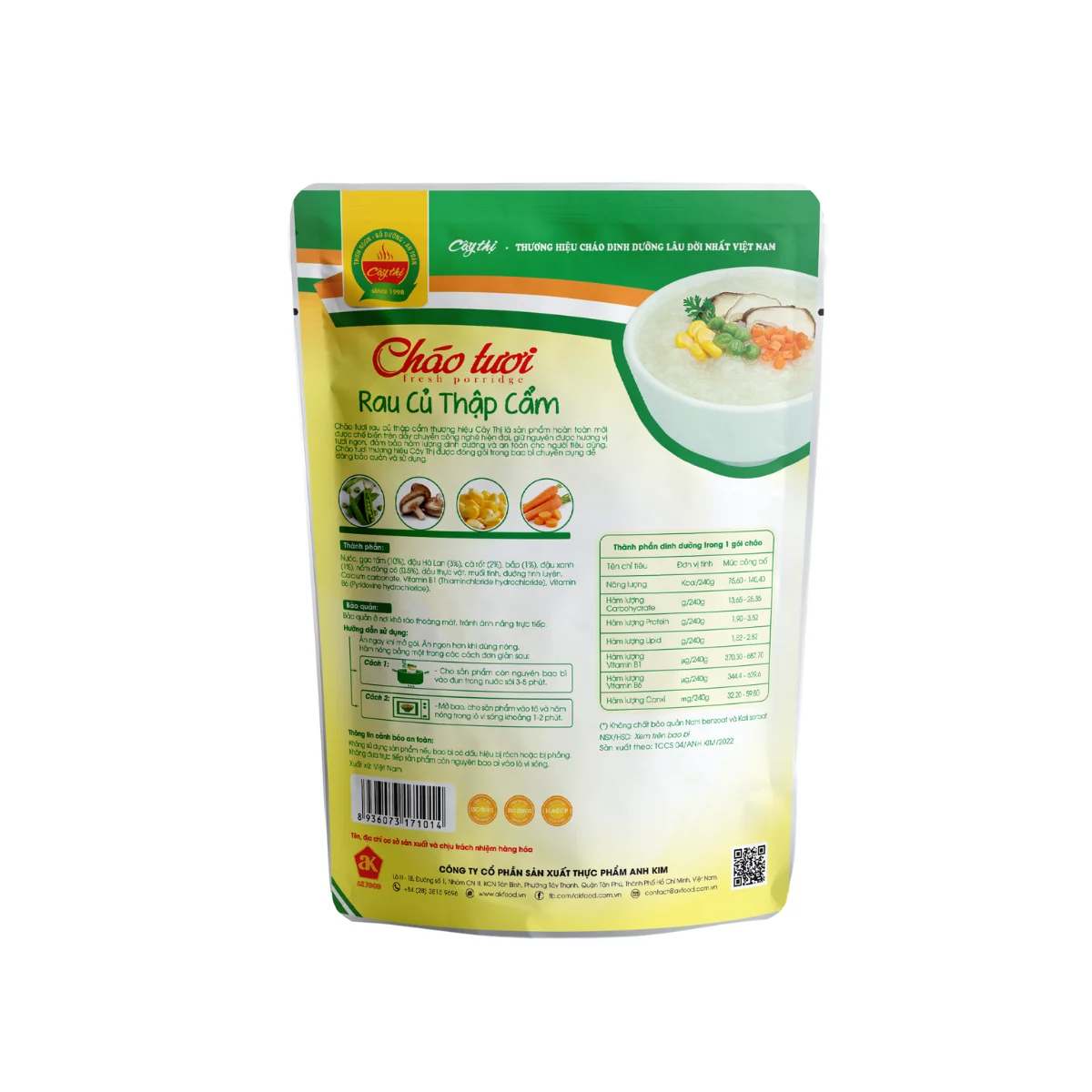 Hot selling Mixed Vegetables fresh porridge low price fresh vegetables ready to eat Vegan food Made in Vietnam manufacturer