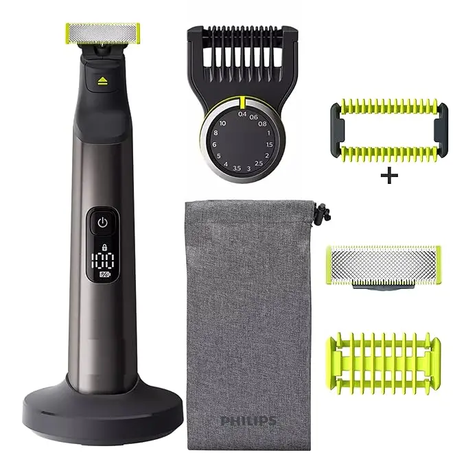 Philips Norelco OneBlade Pro Kit, Hybrid Electric Trimmer and Shaver Precision Comb, QP6550 + OneBlade Body Kit, 3 Pieces, QP610