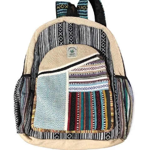 Unisex Cotton Hemp Backpack with Comfortable Anti-Theft Zipper String Closure Canvas Lining Daily Use Stylish Character Pattern
