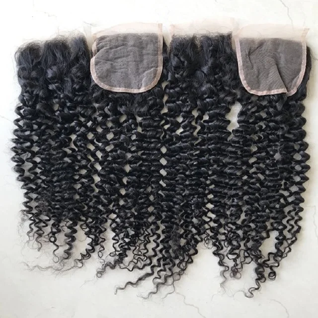 Wholesales Malaysian Deep Curly Raw Unprocessed 100% Virgin Hair With No Middle Part Silk Base Lace Closure Human Hair Extension