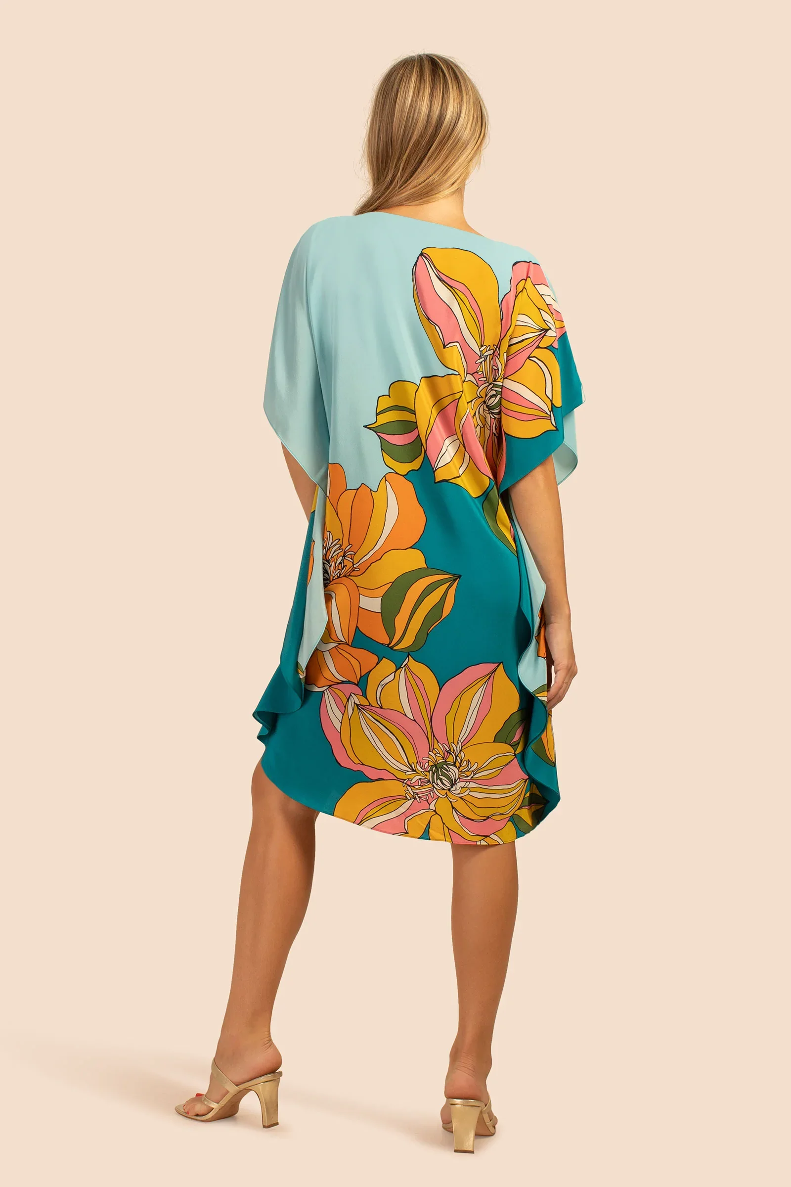 Beachwear Coverup Swimwear Tropical Floral Printed Women Short Tunic Top Kaftan Dress 2023
