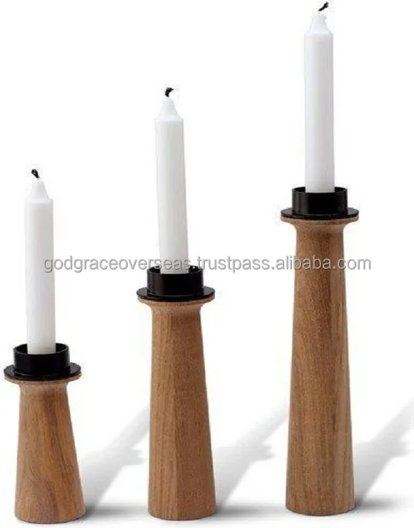 Best Quality Acacia Wood Diamond cuts wooden tealight holders (set of 2)