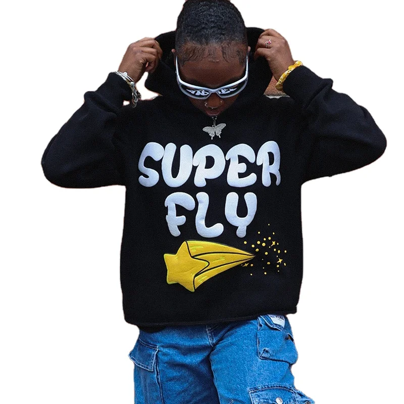 Cropped hoodie men oem manufacturer 100% cotton cut edge raw hem puff printing custom mens hoodie