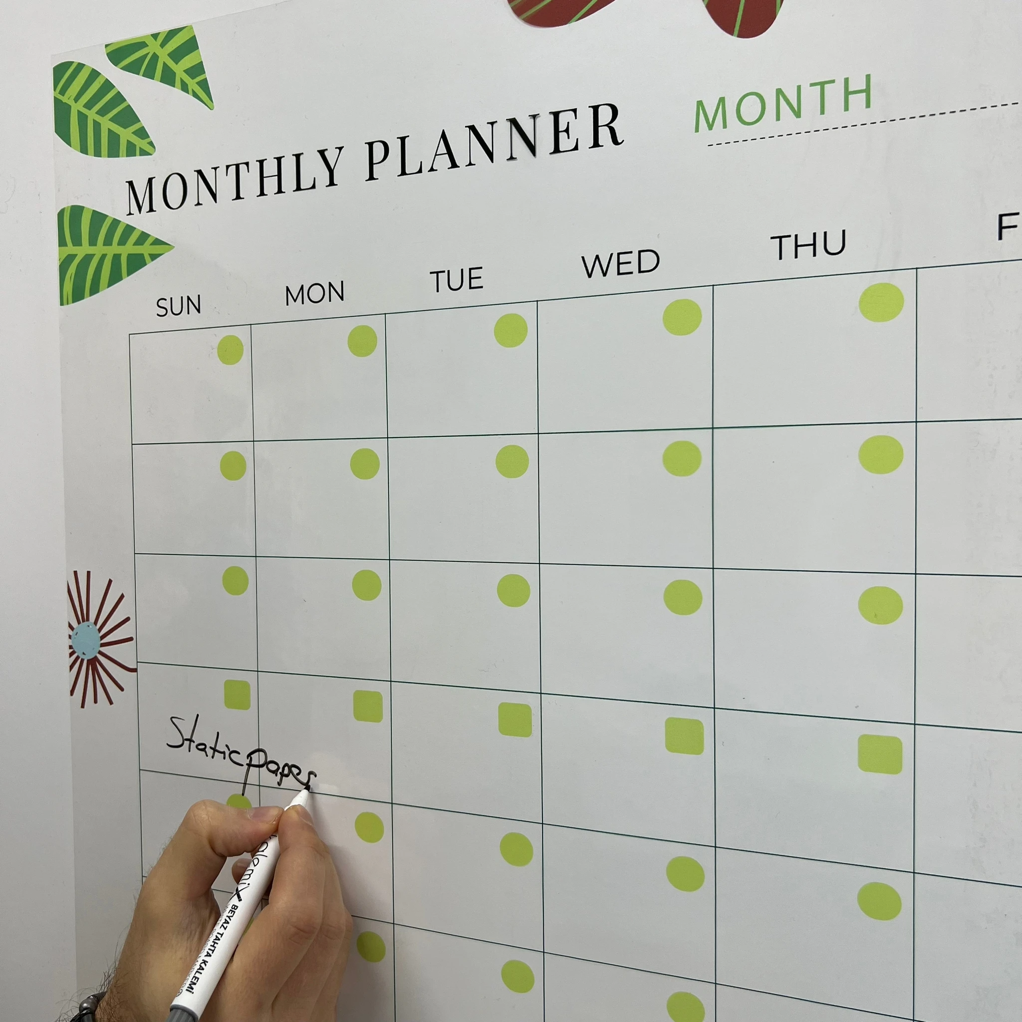 Dry Erase Monthly Planner Organizer Model-3 Reusable Durable Polystyrene Material Holds The Surface With Static Electricity