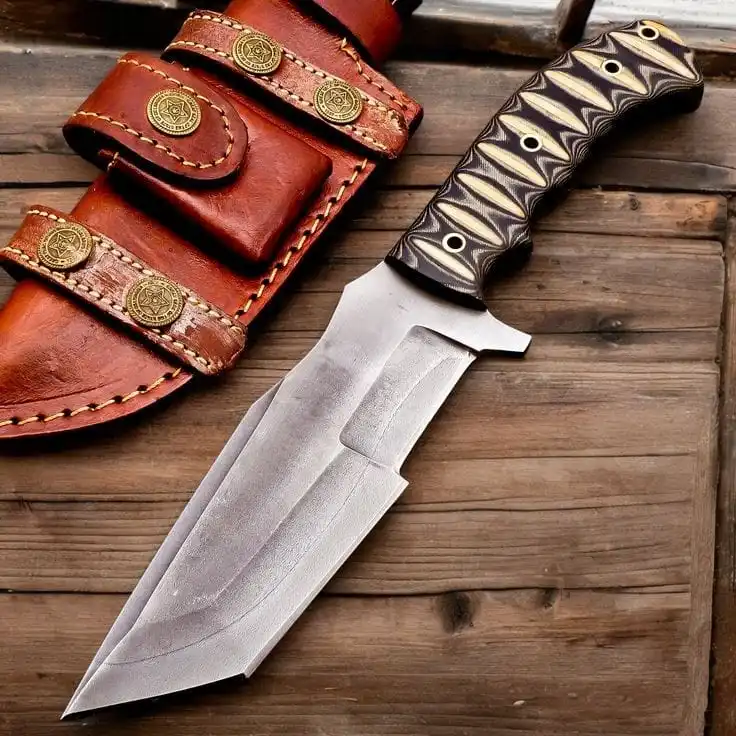 Custom handmade tracker knife with leather sheath knives for camping