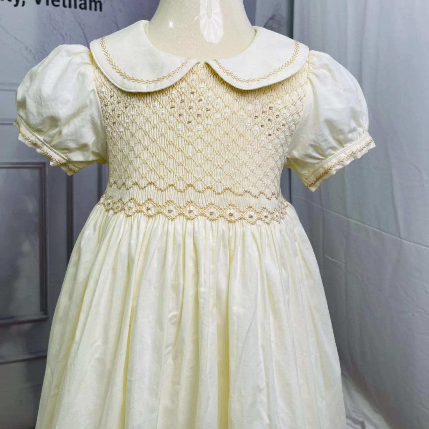 Girls dress smocked children clothing for baby girl size from 3M to 10T black blue cream color princess style customize