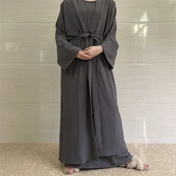 2023 Custom Traditional Muslim Clothing Set Women Cardigan Open Abaya Islamic Dress Eid Two Piece Set Muslim