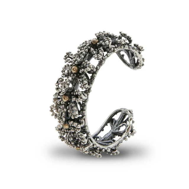 Woman jewellery open bangle flowers elements best quality 925 sterling silver and bronze