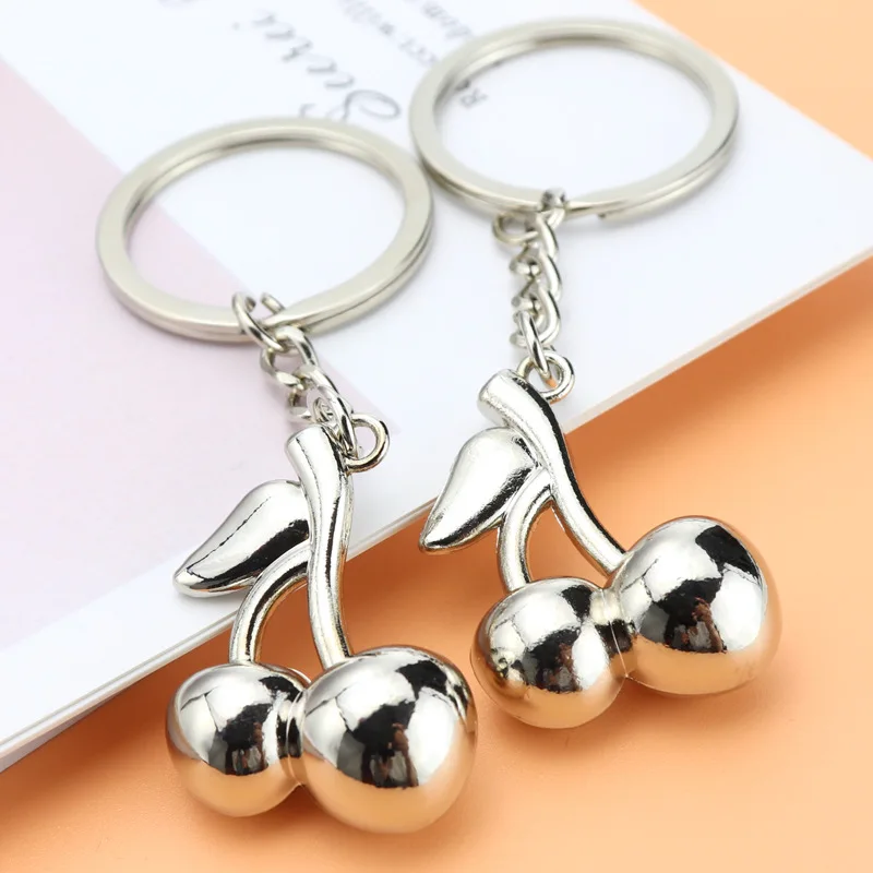 Cherry Keychain 3D Metal Key chains Christmas Pendant gift car bag charm fruit Cherry Key chains Cartoon Red Cherry keyring