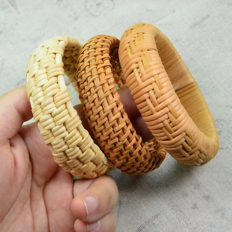 Hot Sale Handwoven Rattan bangle bracelet, Natural wicker straw large circle bracelet cheap wholesale