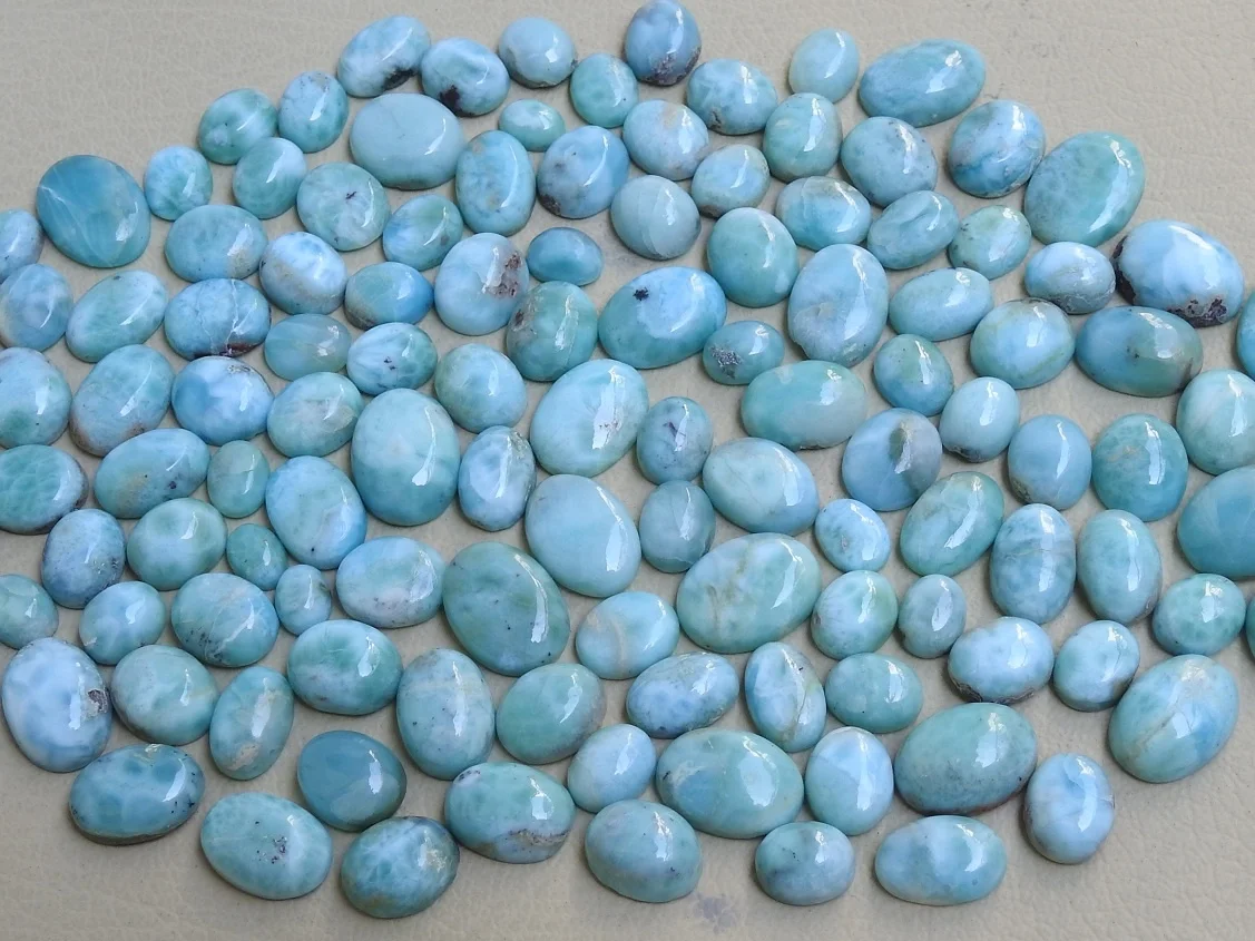 Natural Larimar Smooth Oval Shape Cabochon Calibrated Size Matching Pair Loose Stone Wholesaler Supplies New Arrival