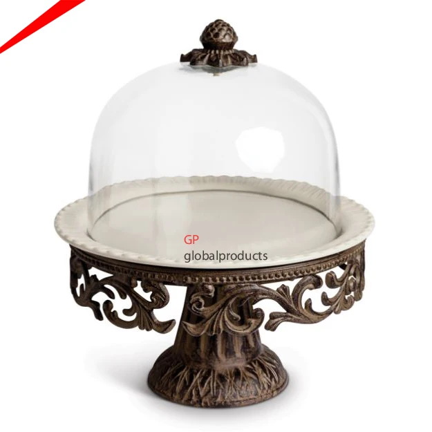 luxury decorative metal golden butterfly base cake stand with glass dome tabletop centerpiece cake stand