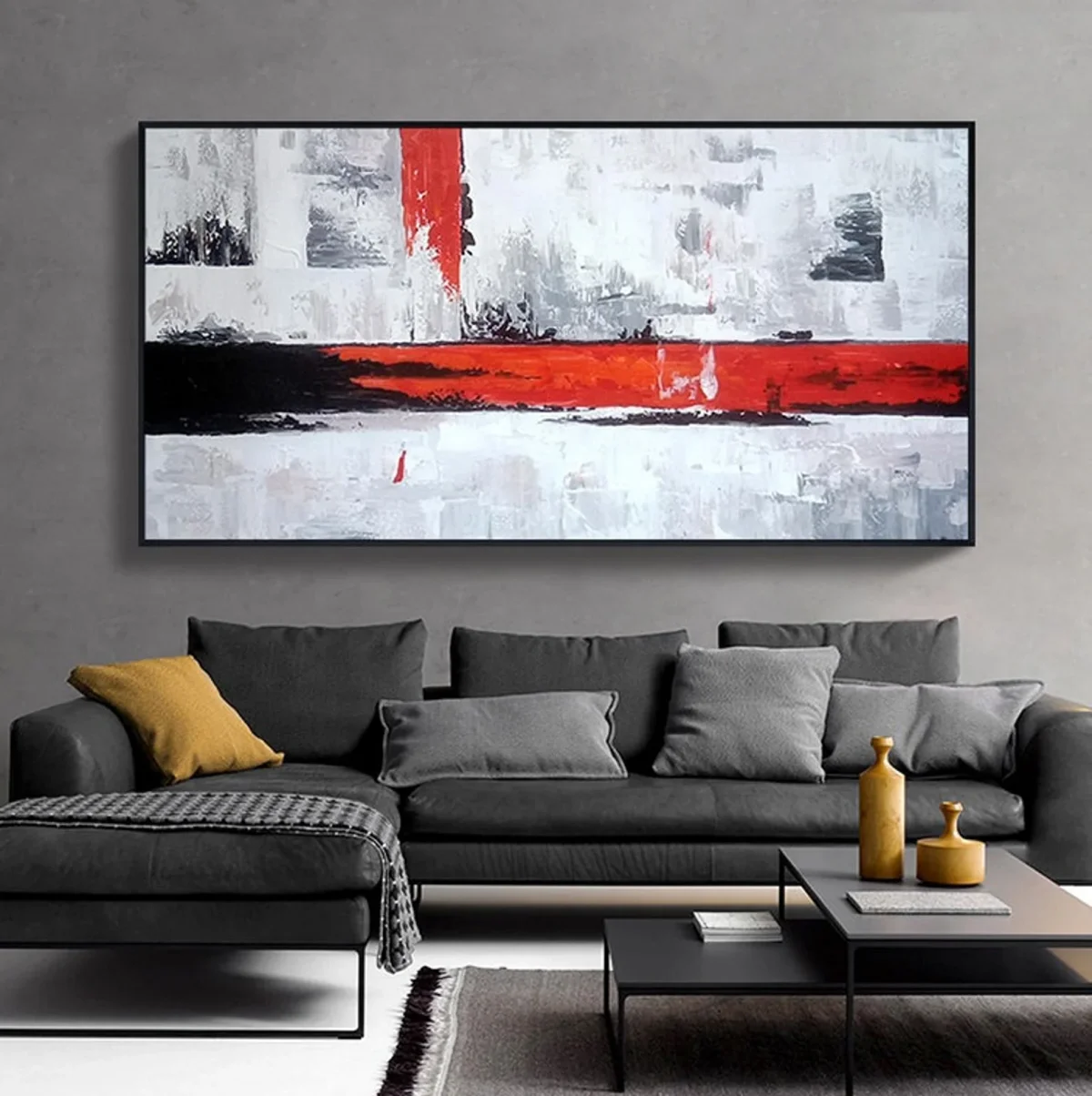 100% Real Hand Painted Abstract  White and Red Oil Painting,Extra Large Colorful Wall Art,White and Black Oil Painting on Canvas
