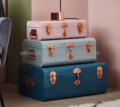 Vintage Style Storage Legacy Trunk with Handles & Locks Space Saving Organizer SET OF 3 for Home Customizable