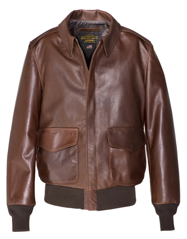 New developed design vintage brown regular fitting men aviator cow leather with sheep removable fur collar custom size jacket