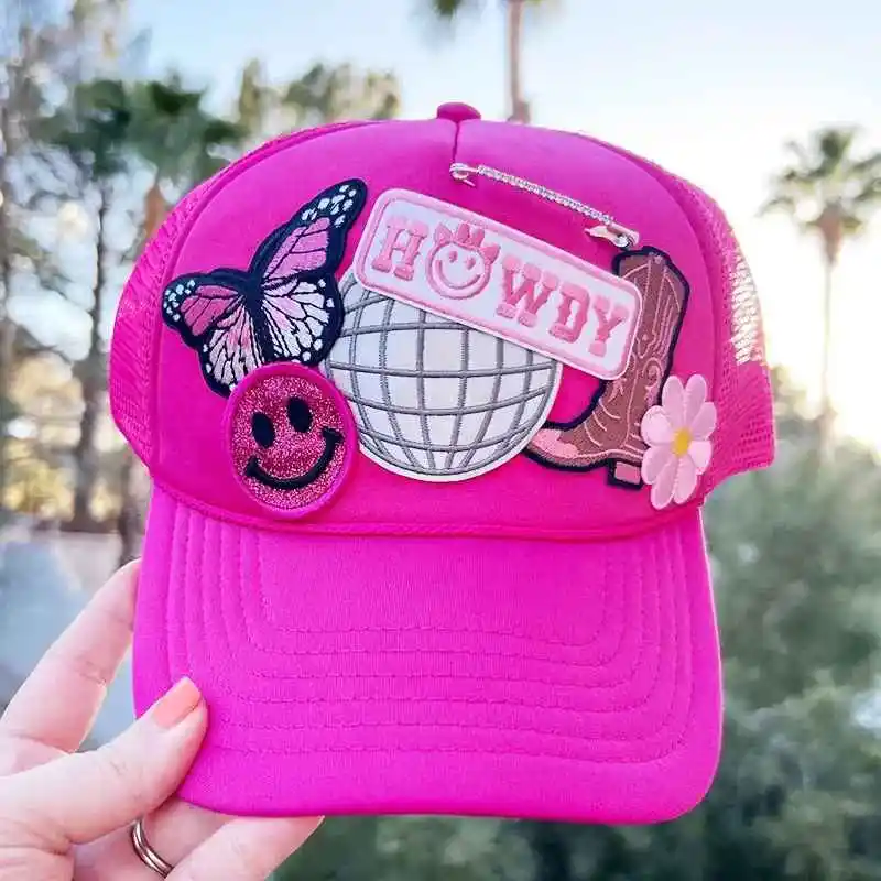 High Quality Embroidered Patches For Clothing Iron-On Style heat pressed Cute Small Patch Western Cowboy Hat Patches Trucker Hat