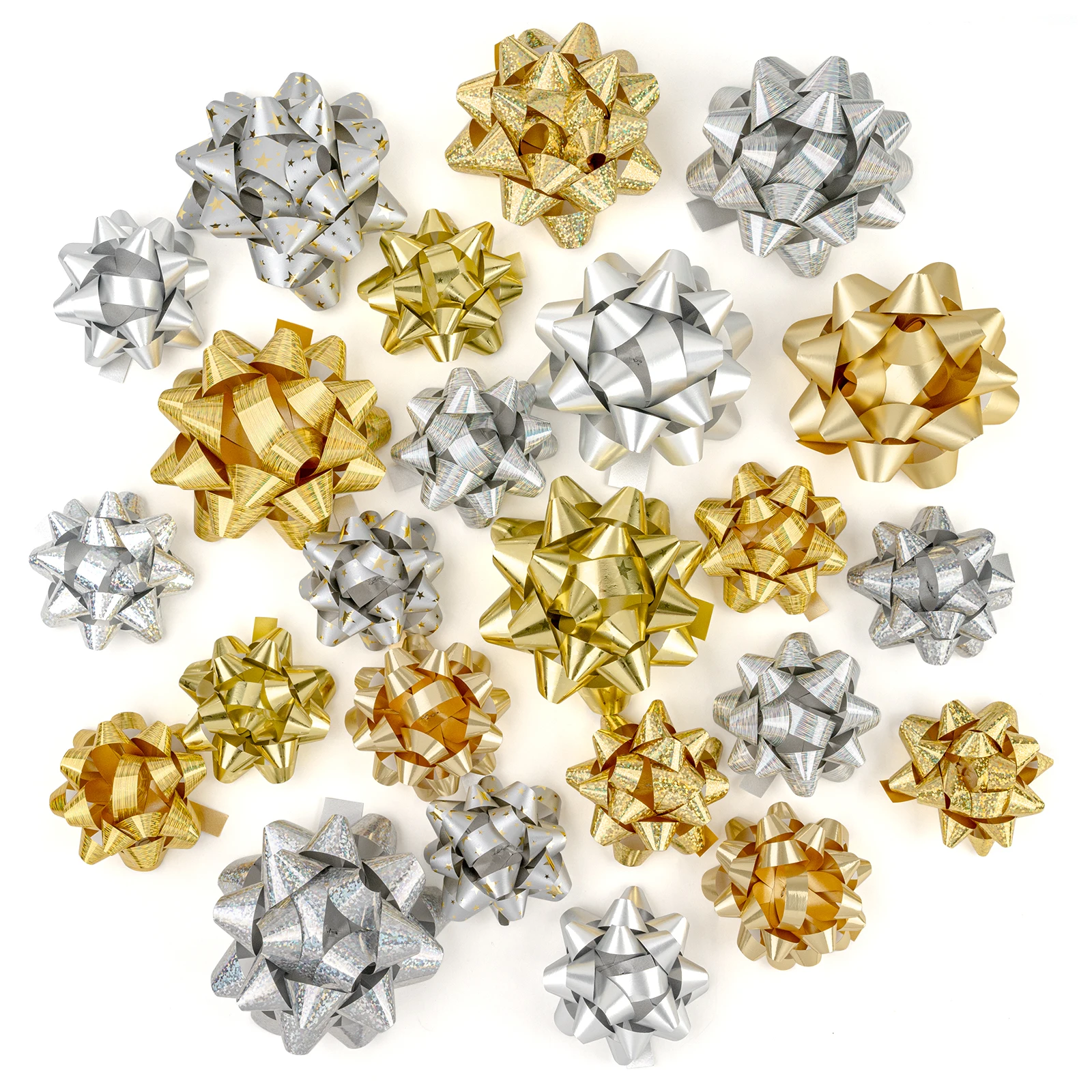 Assorted color Metallic Holographic Iridescent Gift Star Bow Set for Wedding Party and Christmas Gift Decorations