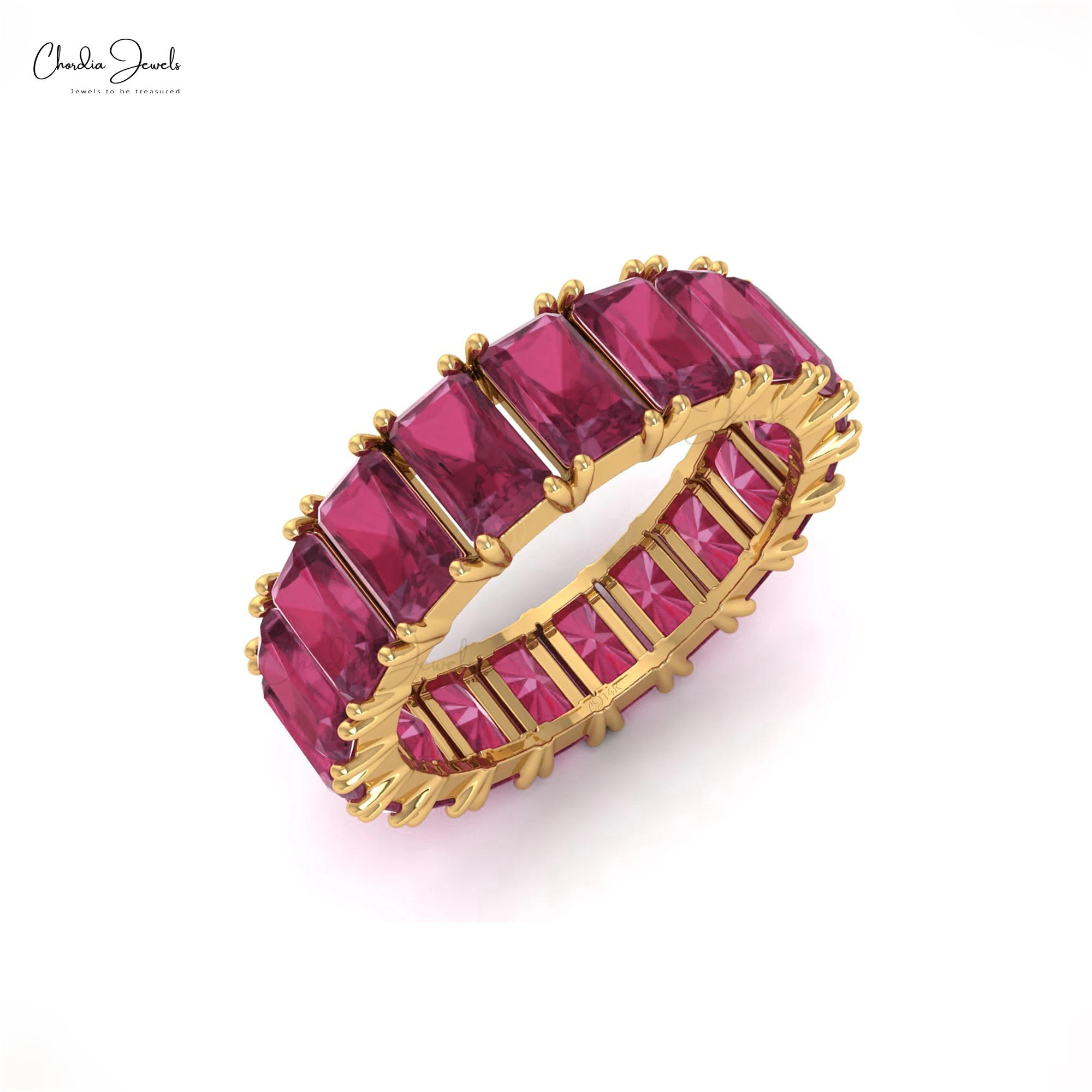 Best Selling Products 6.65CT Natural Octagon Cut Pink Tourmaline Gemstone Eternity Band Ring 14k Solid Gold Jewelry Manufacturer