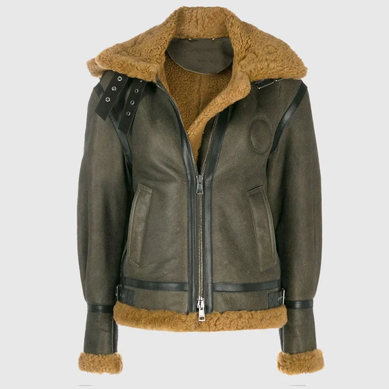 Genuine faux finished type b3 real bomber jacket sheepskin leather jacket motorcycle genuine b3 leather jacket