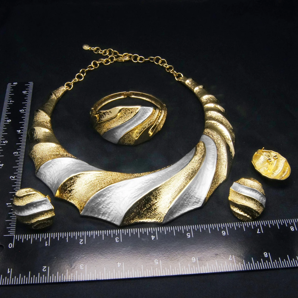 Zhuerrui Fashion Jewelry Set Oval Design Italy Brazil Gold Plated Necklace Bracelet Ring Earrings Women Gifts H00335