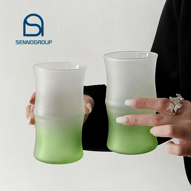 Creative Bamboo Shaped Glass Frosted gradient Coffee Milk Juice Cup Collins Glass For Home And Restaurant