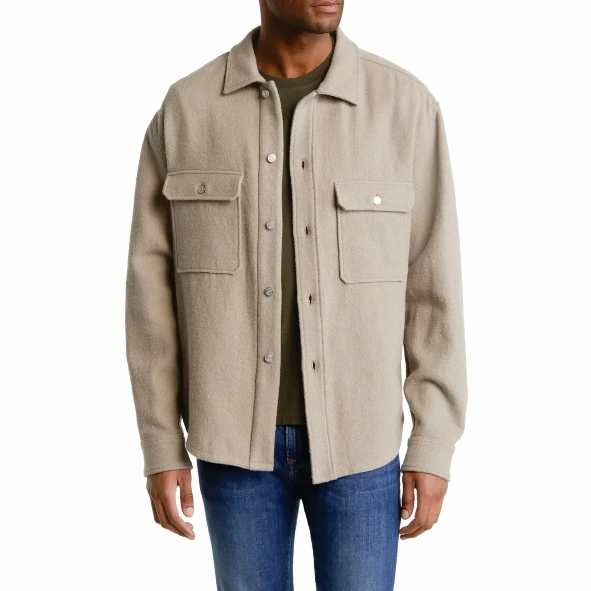 Custom Design High Quality Men Snap Button Chore Jacket Lightweight Stretchy Cotton Shirt Jacket