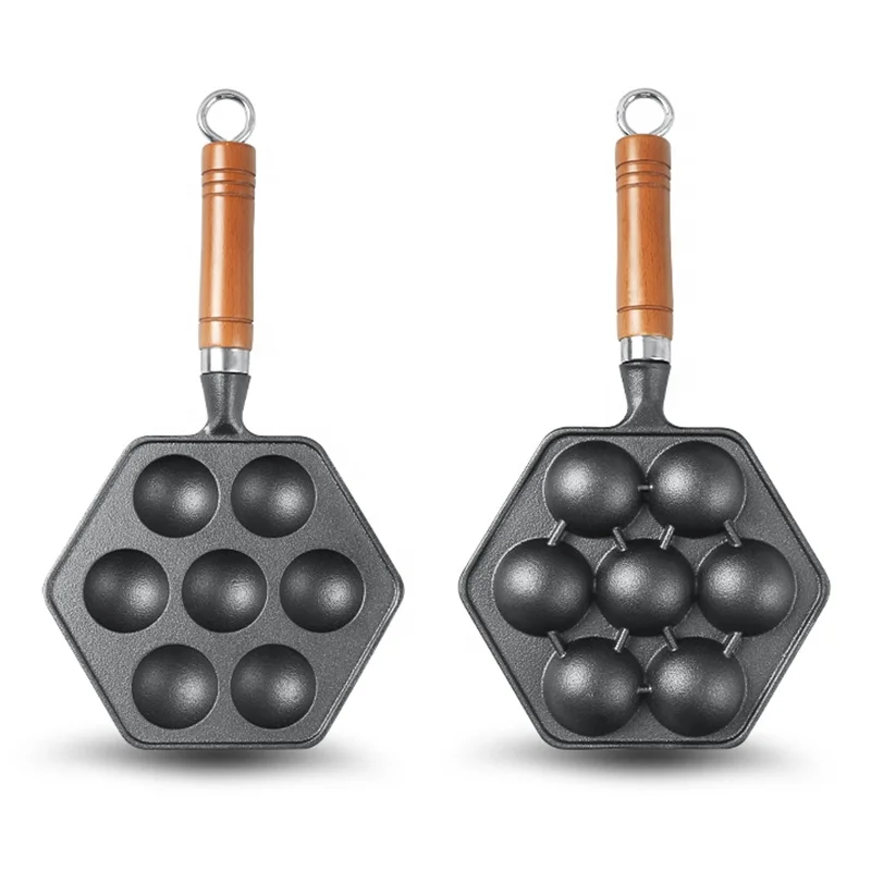7 Molds Cast Iron Takoyaki Maker Skillet Octopus Meat Ball Mold Nonstick Baking Tray for Octopus Balls