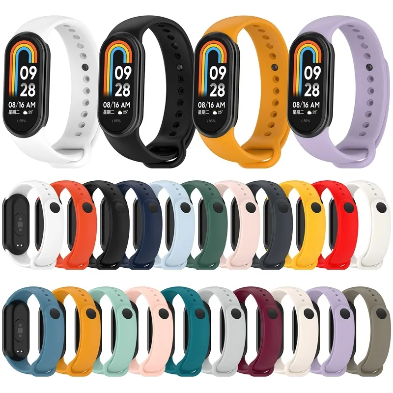 New Arrivals For Xiaomi Mi Band 8 colorful Silicone smart sport Bracelet Wristband Straps with metal connector