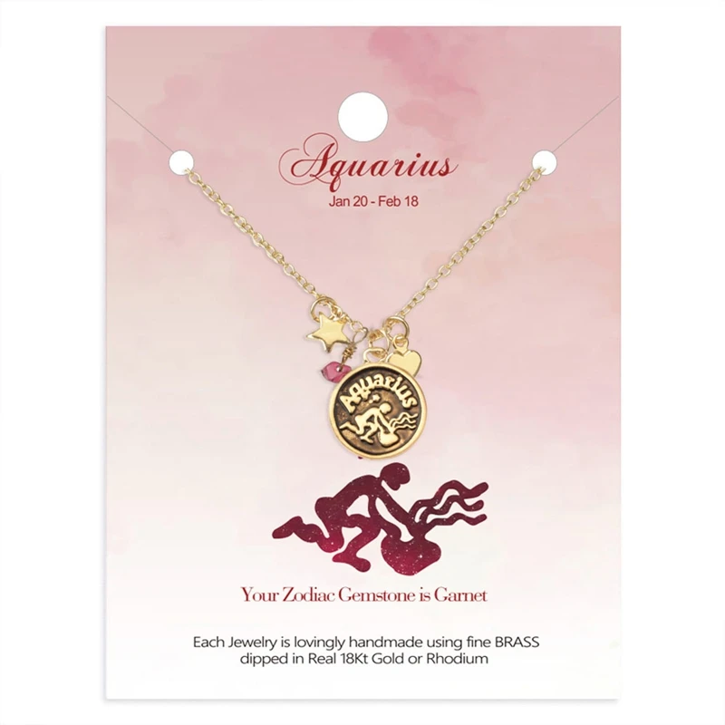 Custom Initial Disc Necklaces Gold Plated Heart Star Zodiac Coin Pendant Necklace Round Horoscope Zodiac Necklace