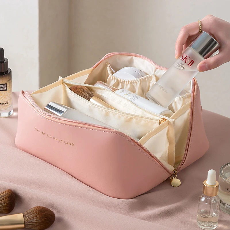 Large-Capacity Makeup Bag Leather Cosmetic Bag Women Multifunction Toiletries Organizer For Girl Travel Outdoor Activities