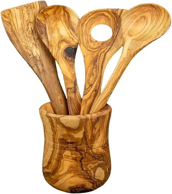 Wholesale Wooden Spoons for Cooking Teak Utensils Set Wood Spatula for Nonstick Cookware Kitchen Utensils Set customized olive