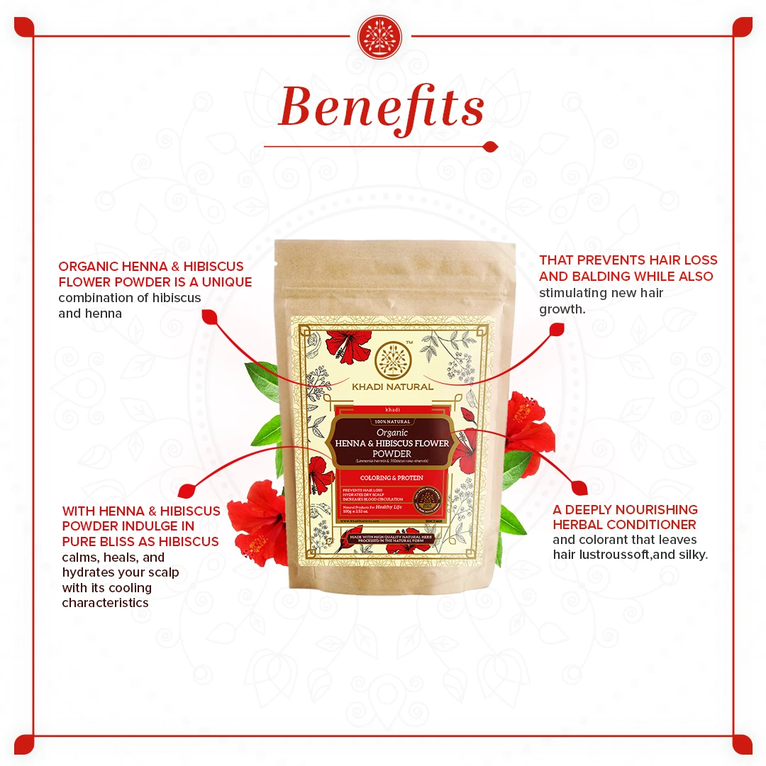 Khadi Natural Henna & Hibiscus Flower Organic Powder Best Organic Henna & Hibiscus Powder for Hair in good price