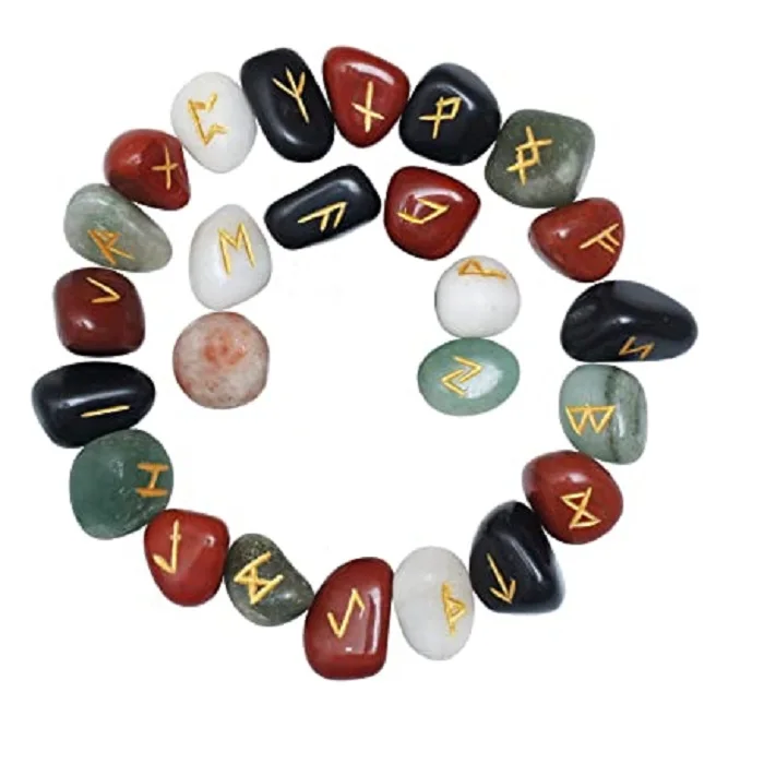 7 chakra Crystal Rune Set Natural Wicca Energy Stone For Divination and Intuition Reiki Meditation In Protection viking rune