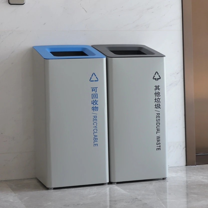 Indoor outdoor public metal litter bins commercial trash bin papeleras recycled trash can for office lobby entrance park street