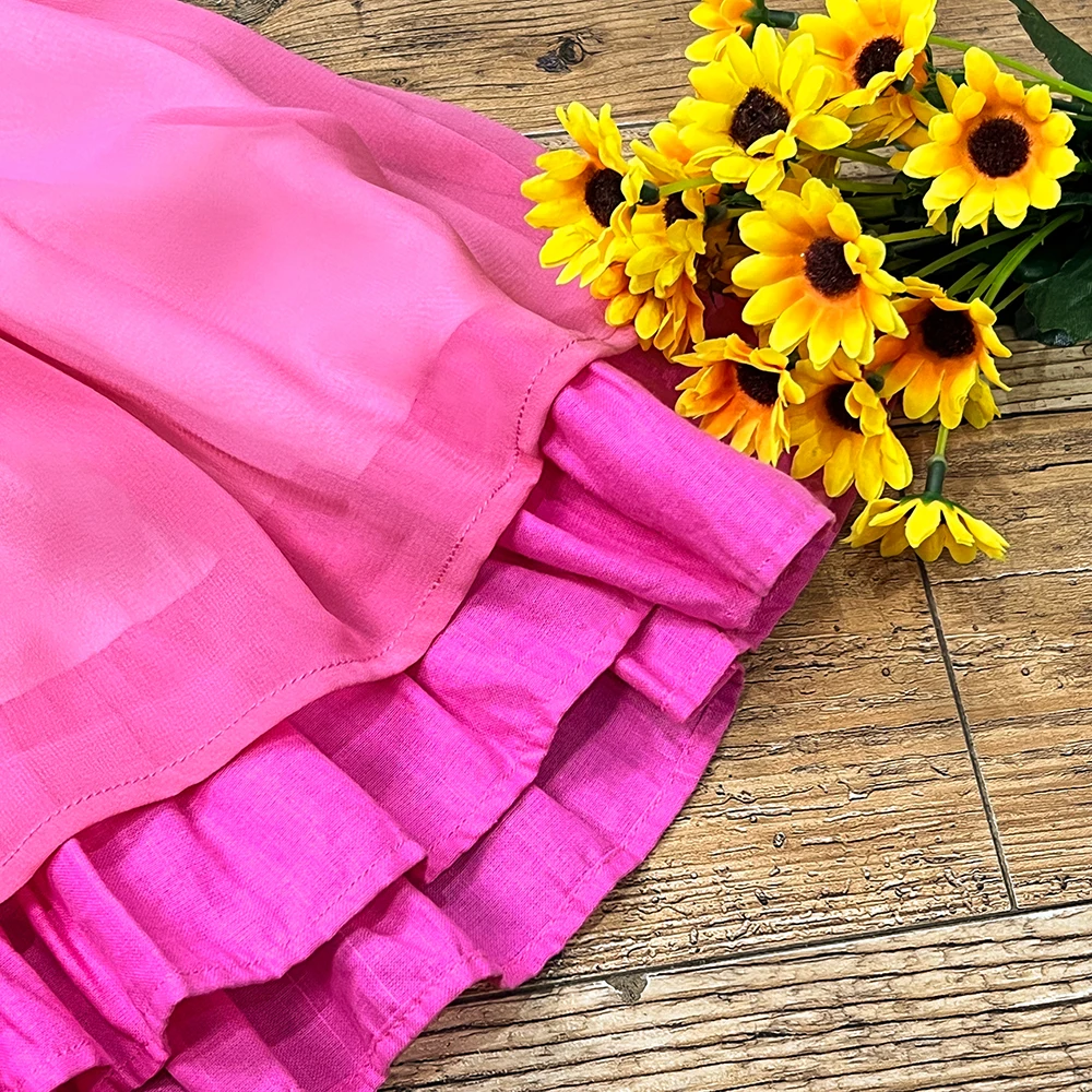 Beautiful girls in hot night pink dress for chiffon dress with unicorn hand embroidery girls dresses