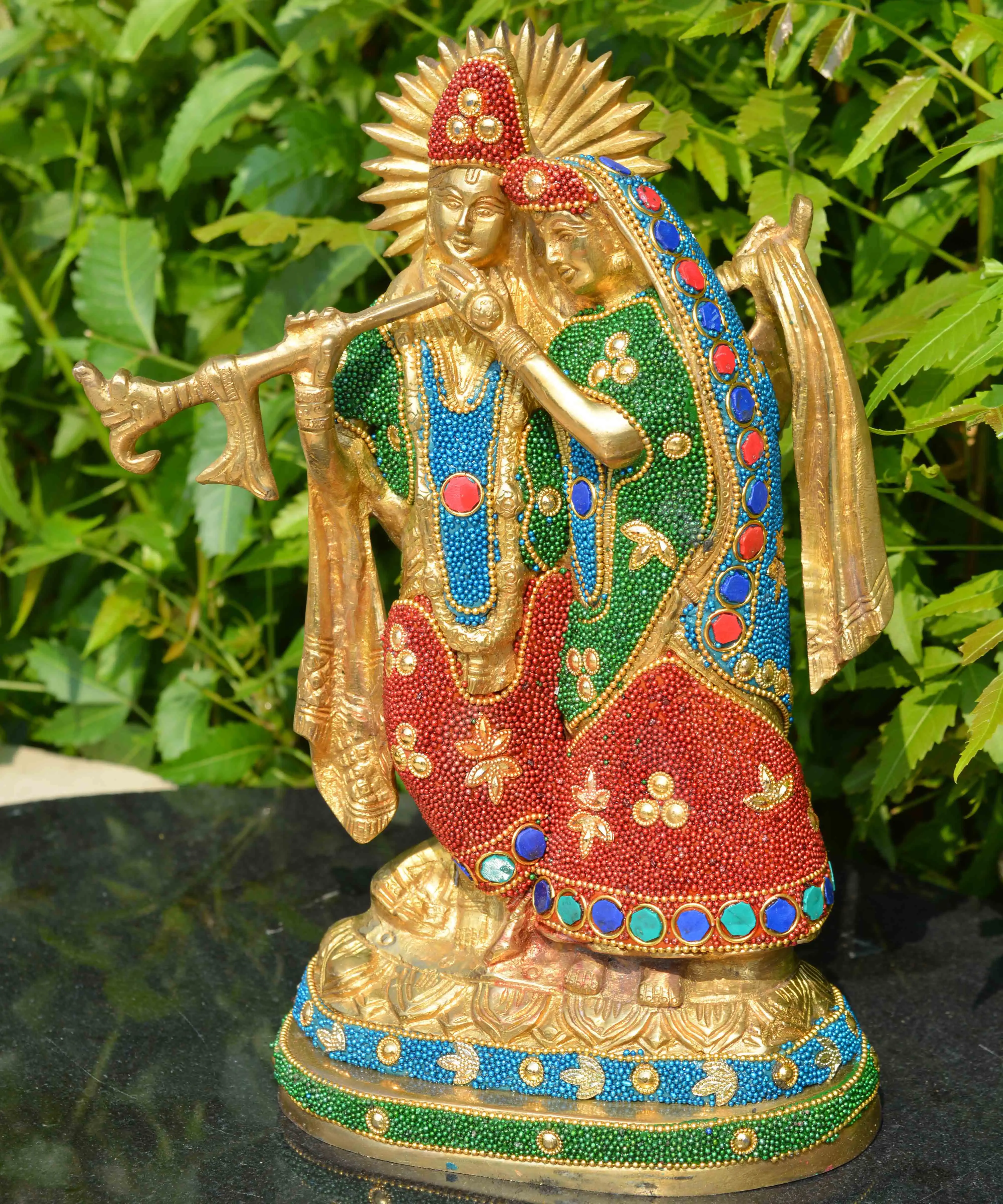 Латунная статуя radha krishna с каменной отделкой для украшения дома украшение храма латунный декоративный элемент