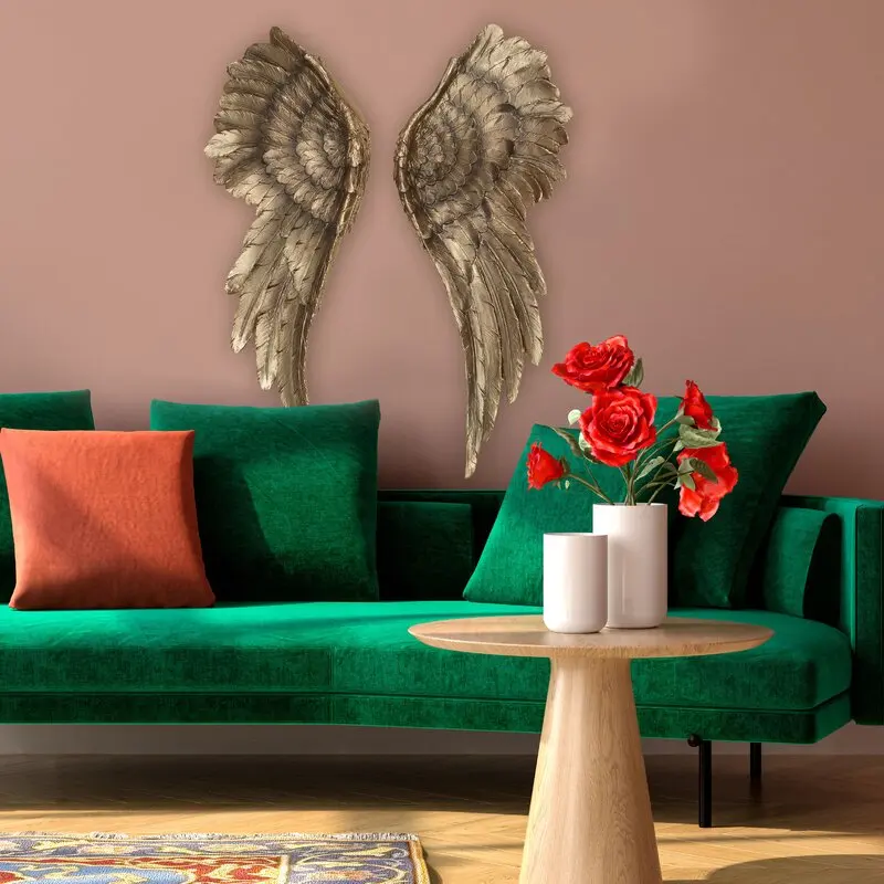 For Sale 2 Piece Angel Wing Bas Relief Wall Decor Set Metal Home Decor Interior Home Decor In Wholesale Prices