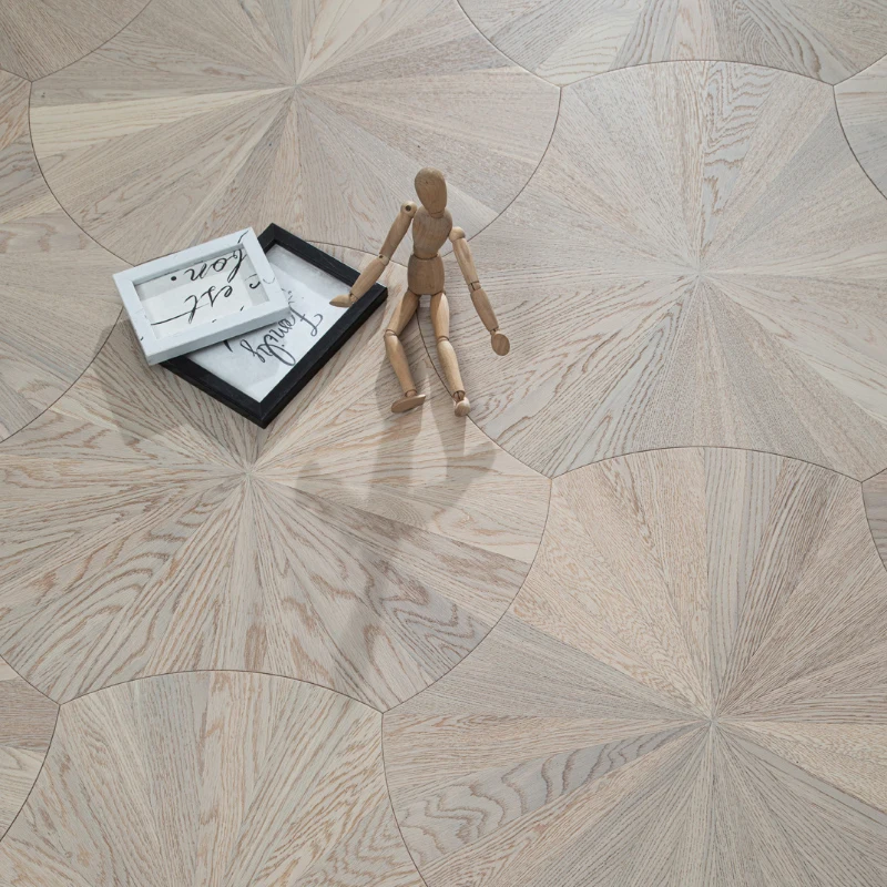 Modern Milan White Style Lotus Leaf Parquet Floor White Oak Veneer Engineered Wood Indoor Smooth Technics