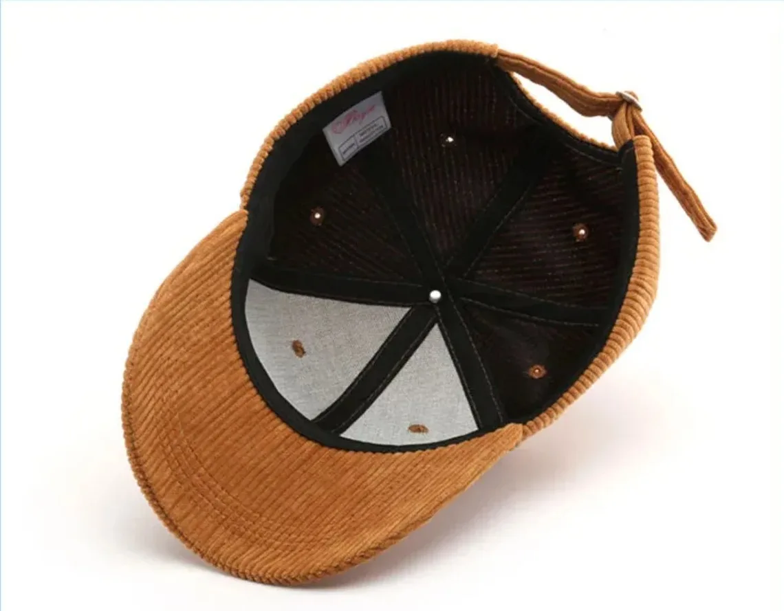 OEM Custom Logo Corduroy Fabric Vintage Baseball Hats Embroidered Logo Structured Form Unisex Sports Hats Baseball Hat Wholesale